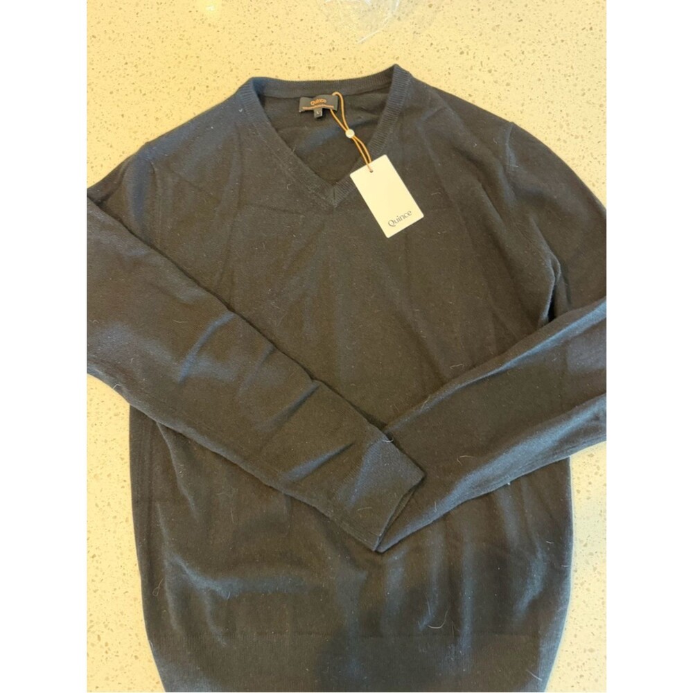 Quince Mongolian Cashmere Men’s V-Neck Sweater - Black L